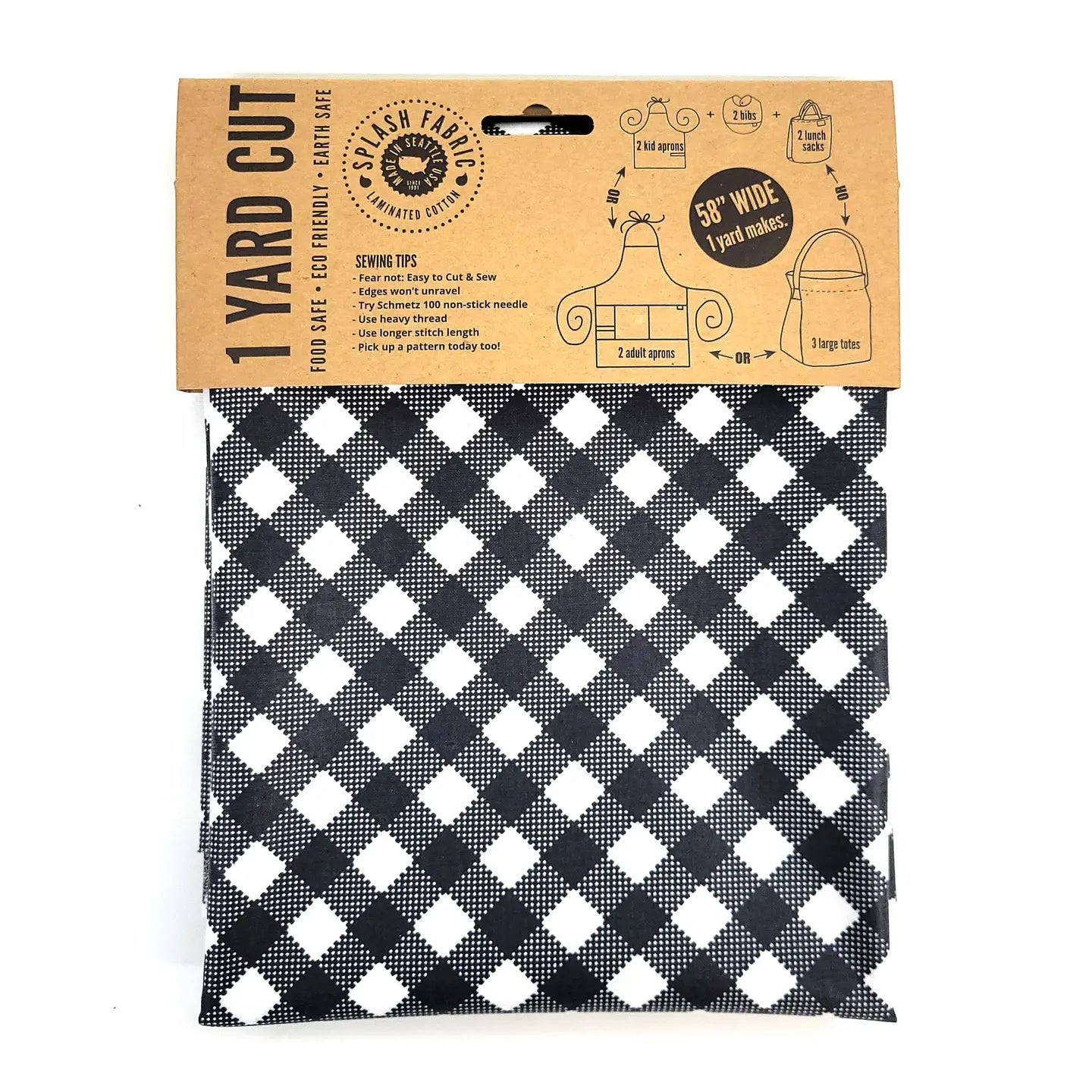 Laminated Cotton, Black Gingham, 1 Yard Precut