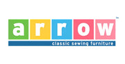 The logo shows colorful blocks with white letters spelling arrow. Below, a blue bar contains the words classic sewing furniture in white text.