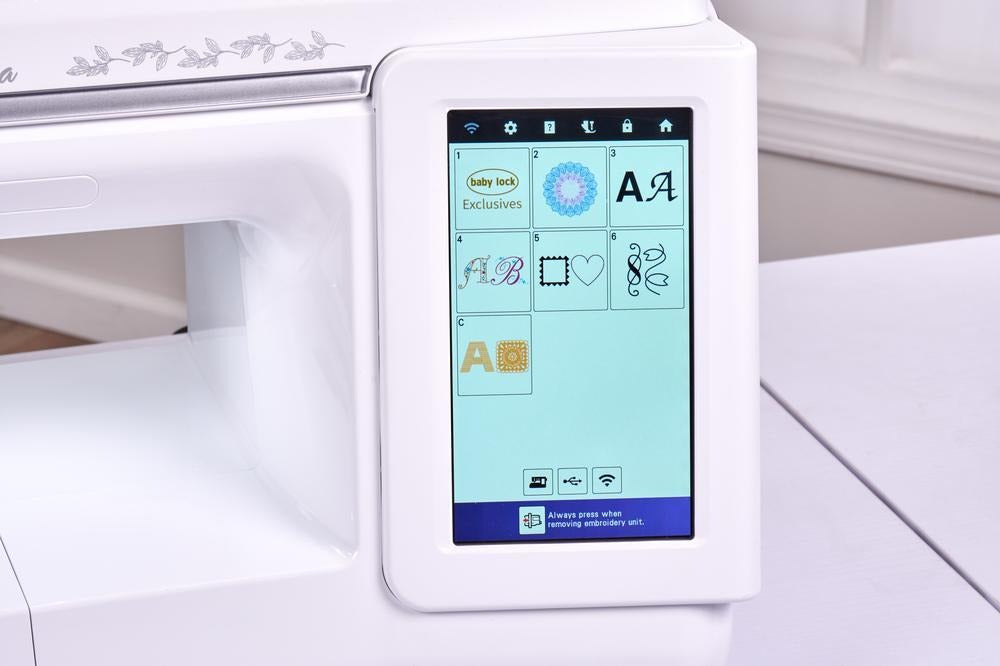 Baby Lock Ursa built-in embroidery design library screen