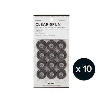Clear Spun - 1 Bag of 12 Bobbins - Class 15A #90 Black - quilting machine bobbin