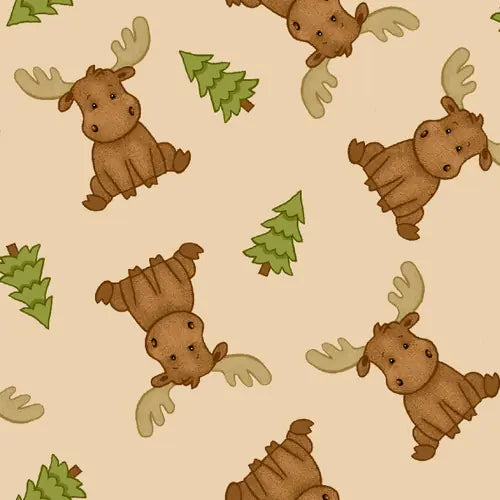 Comfy Flannel beige sitting moose flannel fabric yardage