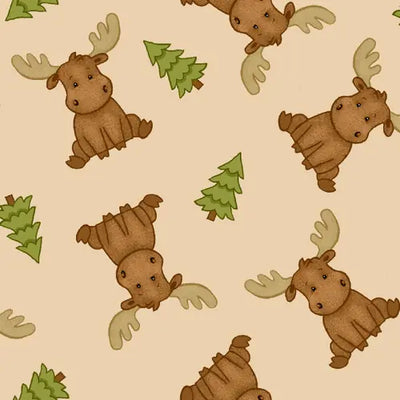 Comfy Flannel Beige Sitting Moose Flannel Fabric Yardage