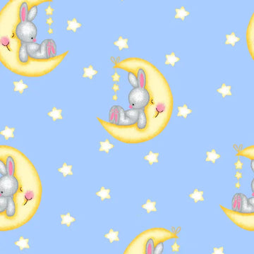 Comfy Flannel blue bunny on moon flannel fabric yardage