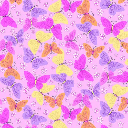 Comfy Flannel pink tossed butterflies white flowers flannel yardage