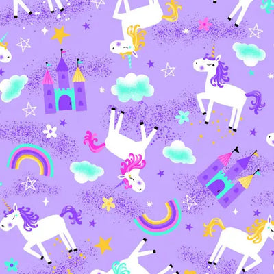 Comfy Flannel Purple Unicorn & Rainbows Flannel Fabric Yardage
