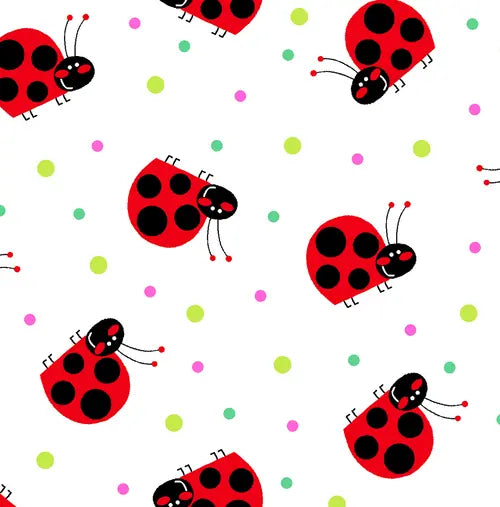 Comfy Flannel white lady bugs dots flannel fabric yardage