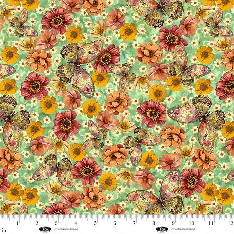 Enchanted Canopy Light Teal Butterflies Fabric Yardage - quilt fabric for sewing and quilting projects