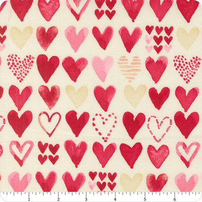 Darling Peony Cream Hearts Fabric Yardage