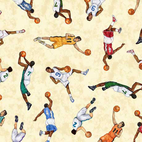 Slam Dunk Cream basketball-themed quilting fabric by QT Fabrics