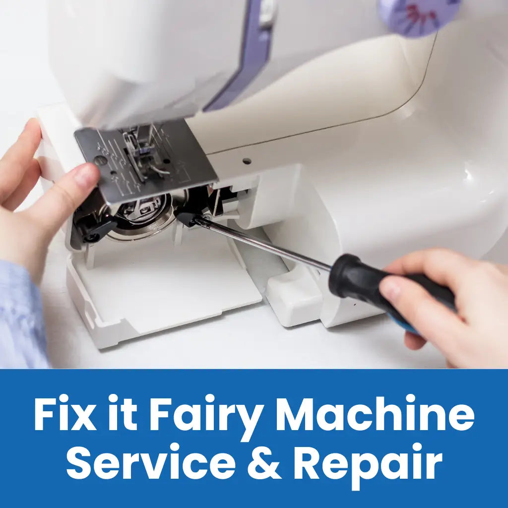 A Quilted Joy Fix-It Fairy servicing a sewing machine