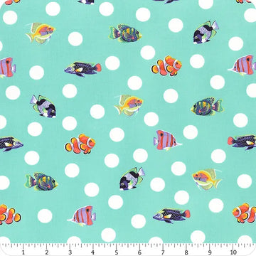 Floral Reef Seafoam School Crossing Fabric Yardage - quilt fabric for sewing and quilting projects