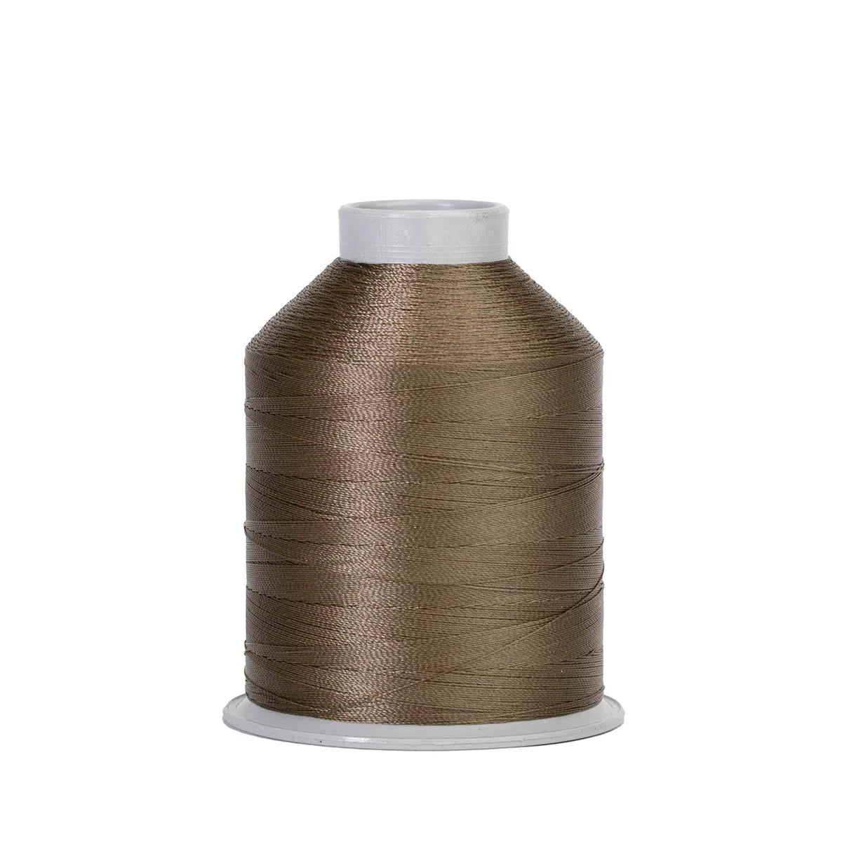 The Hab+Dash by Fil Tec Fil-Tec Fusion 45 Chocolate is a large spool of brown nylon thread with a white plastic base and top, ideal for sewing machines or leather crafting, displayed upright against a plain white background.