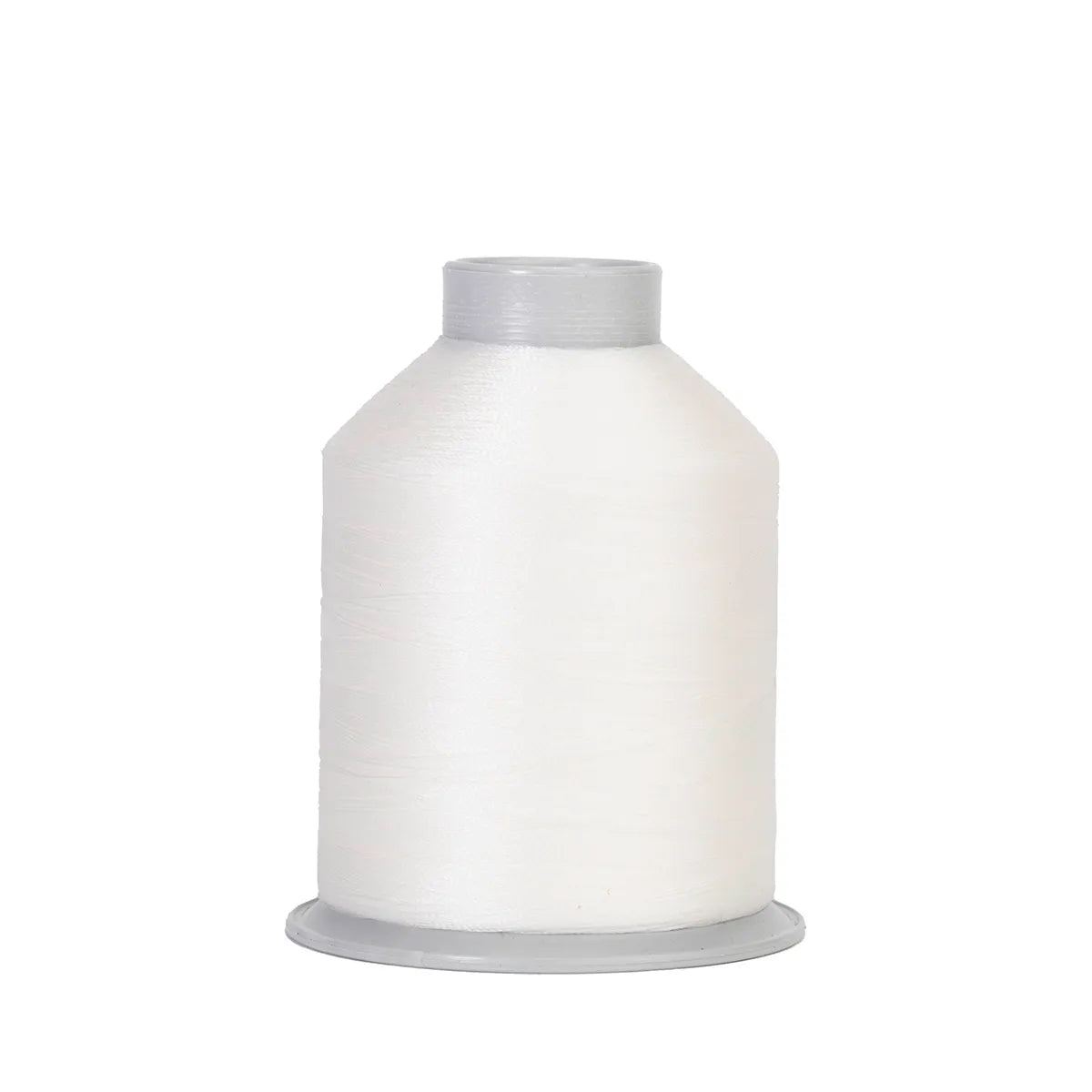 The Hab+Dash by Fil Tec Fil-Tec Fusion 45 White features a spool of white nylon thread on a gray plastic base and top, ideal for sewing machines or crafting durable leather items, displayed against a plain white background.