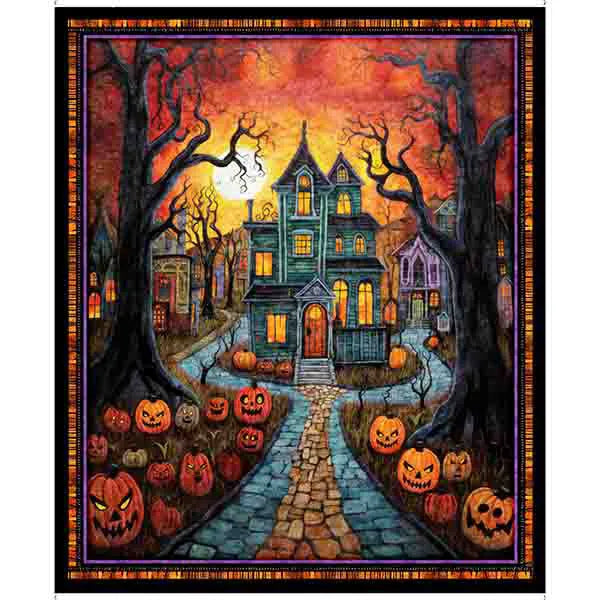 Creepin' It Real Haunted House Panel - quilt fabric panel for quilting projects