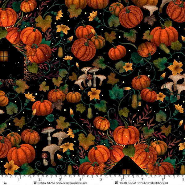 Harvest Haunt 4804-99 Black Pumpkin House Silhouettes_600X quilting fabric