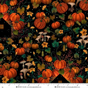 Harvest Haunt Black Pumpkin House Silhouettes Fabric Yardage by Blank Quilting