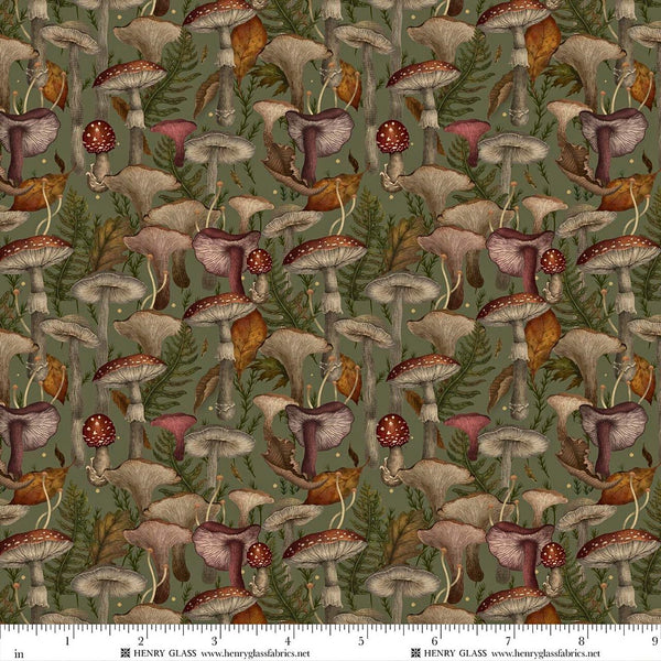 Harvest Haunt 4808-66 Olive Green Mushrooms_600X quilting fabric