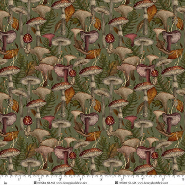 Harvest Haunt Olive Green Mushrooms Fabric Yardage by Blank Quilting