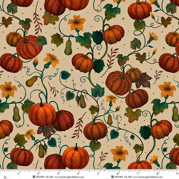 Harvest Haunt 4811-41 Cream Pumpkin And Squash Vines_600X quilting fabric