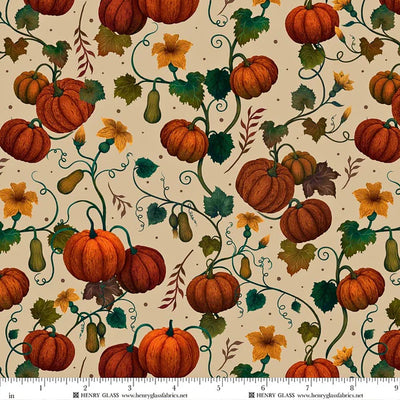 Harvest Haunt Cream Pumpkin and Squash Vines Fabric Yardage