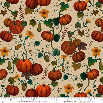 Harvest Haunt Cream Pumpkin and Squash Vines Fabric Yardage by Blank Quilting