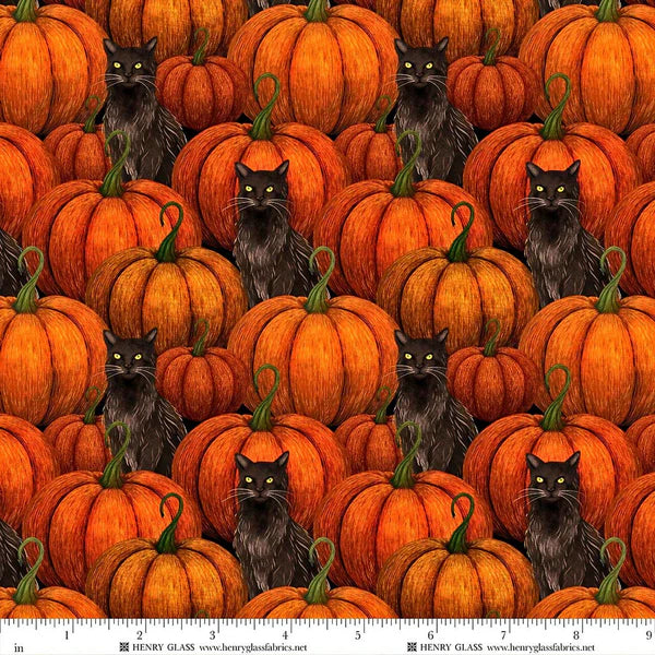 Harvest Haunt 4813-33 Orange Pumpkins And Black Cats_600X quilting fabric