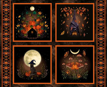 Harvest Haunt Black Block Panel by Blank Quilting - four-block Halloween fabric panel