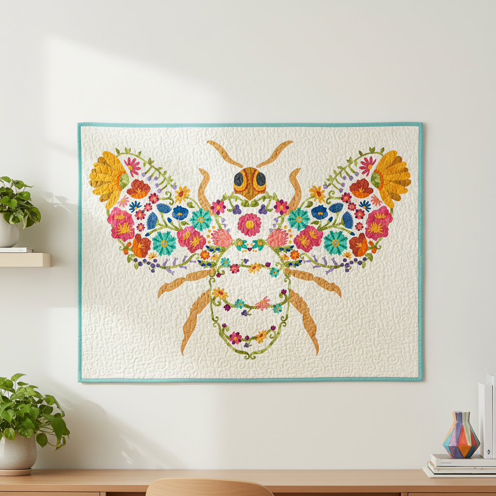 Honey Bee Quilt - Bright Dorm Room No Lights