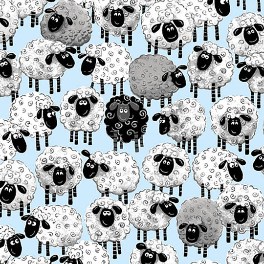 Lewe the Ewe Light Blue Allover Sheep Fabric Yardage