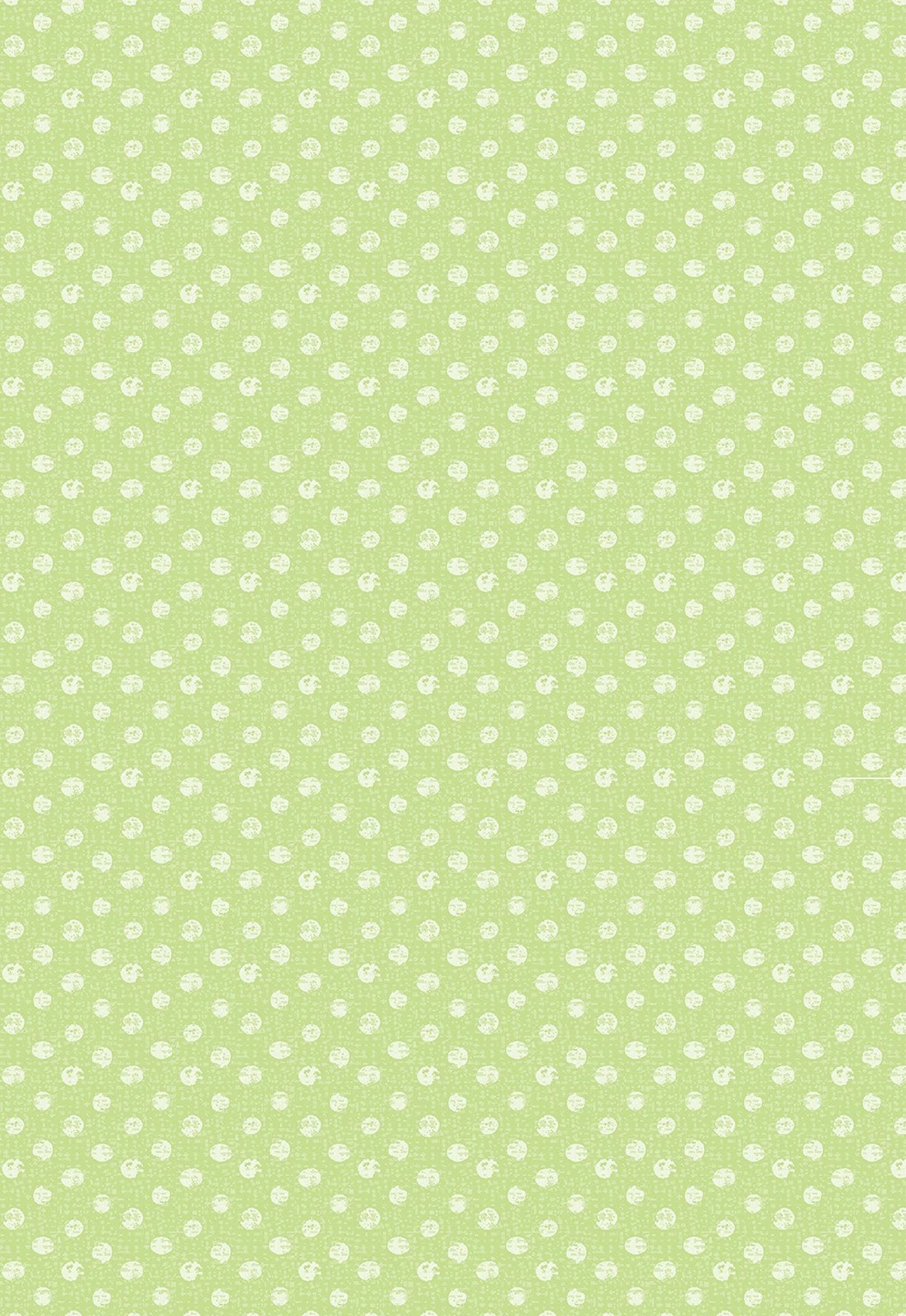 Textured Dots Green Fabric Yardage features a light green background with small white polka dots in a repeating pattern, offering a soft, decorative look perfect for various fabric projects.