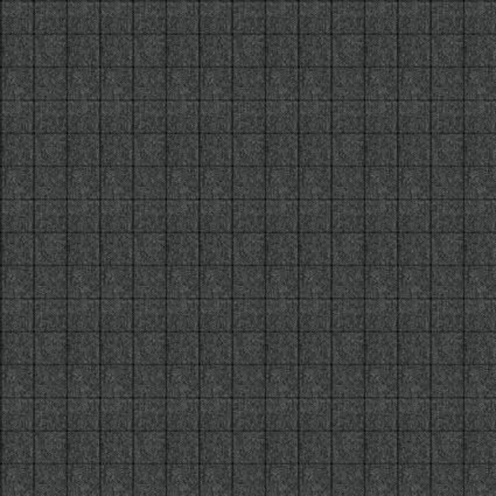 The Tweed Window Pane Charcoal Fabric Yardage features a dark gray grid pattern with small square tiles outlined by thin black lines, creating a uniform, evenly spaced checkerboard effect similar to a charcoal windowpane design.
