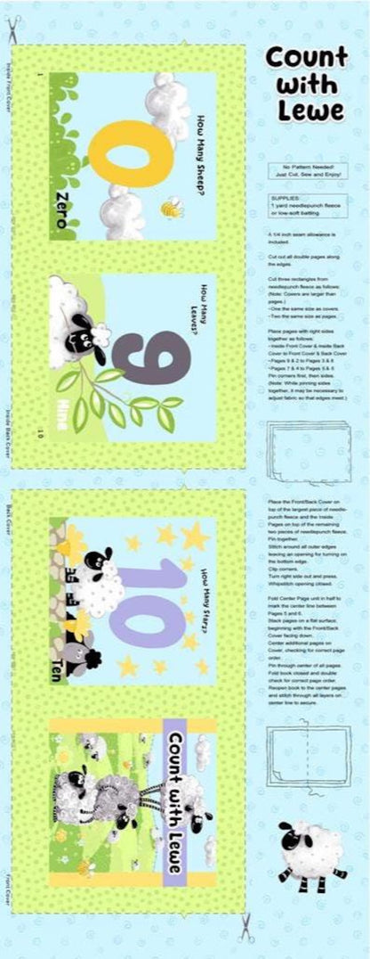 Lewe the Ewe Light Blue Count with Lewe Book Panel - image 3 - quilt fabric panel for quilting projects
