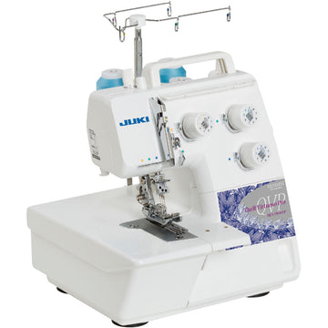 The JUKI MCS-1700QVP coverstitch and chain stitch machine photographed from the front on a white background.