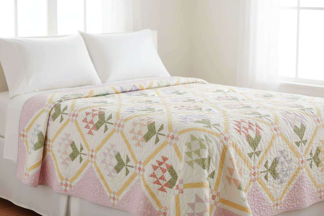 Pastel Prairie Tulip Quilt - Twin Bed