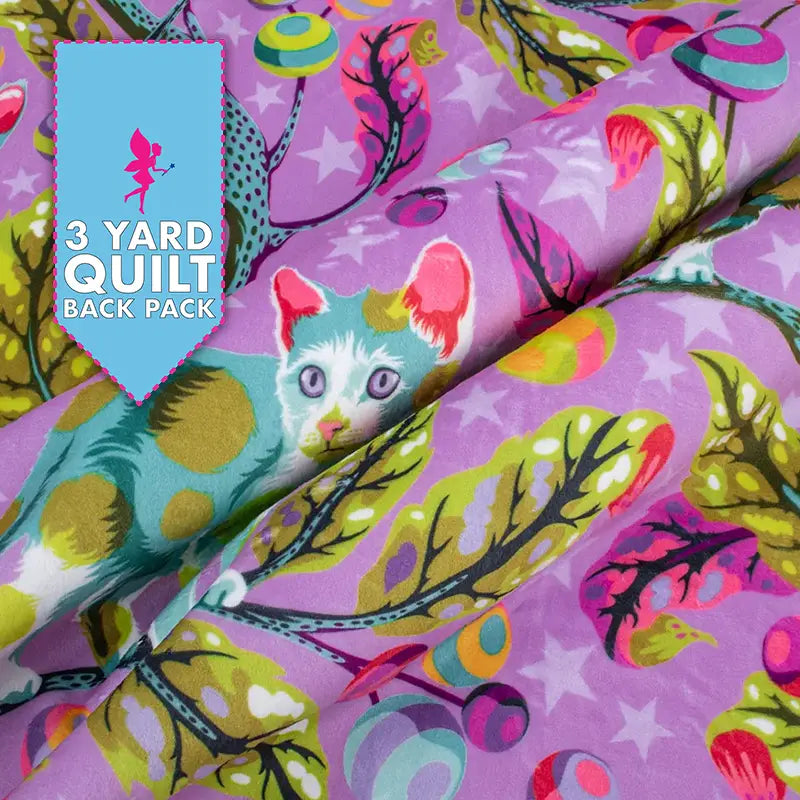 60" Minky Tabby Road Deja Vu Electroberry Club Kitty 3 Yard Quilt Fabric Back Pack Product Photo