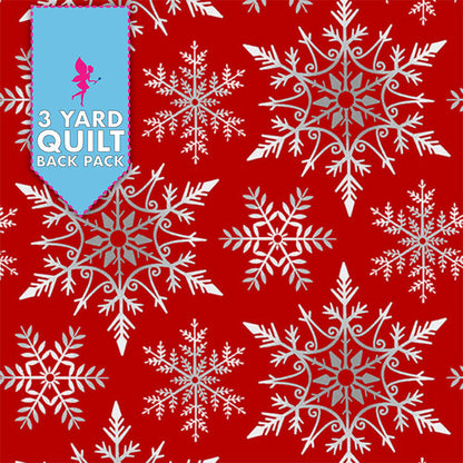 Crystal Frost Snowflakes Red Grey 108" Wide 3 Yard Quilt Backing Fabric