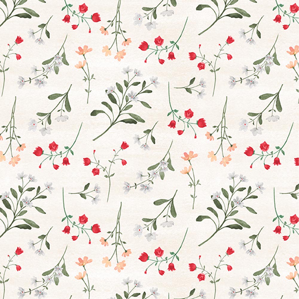 Peach Whispers Cream Small Flower Toss Fabric Yardage