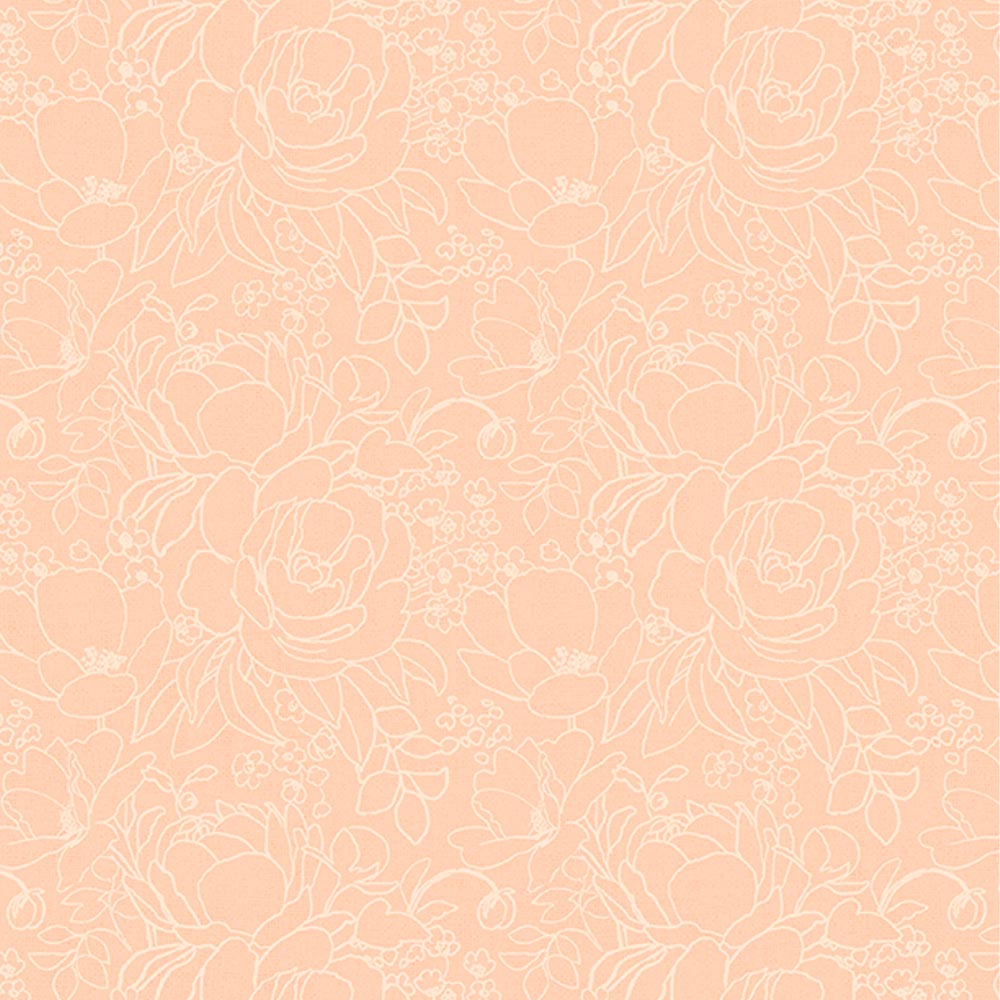 Peach Whispers Peach Floral Outlines Fabric Yardage