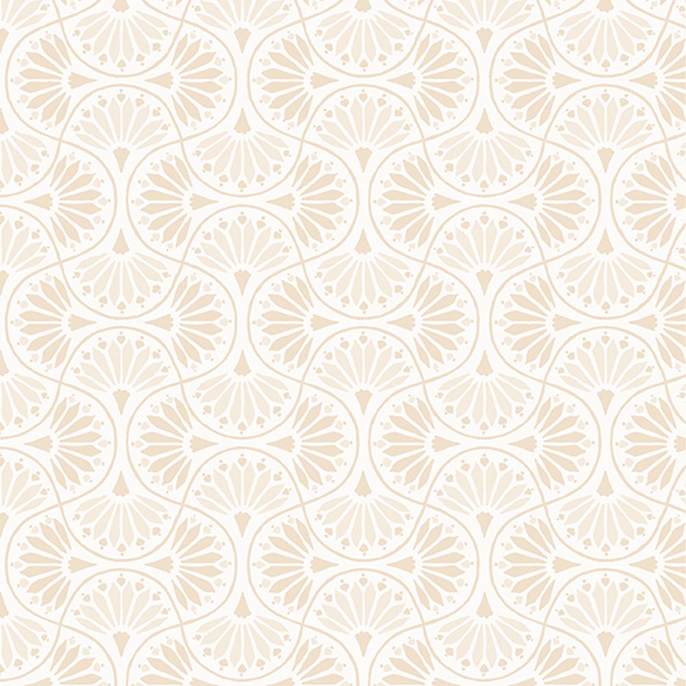 Peach Whispers Cream Tiled Fans Fabric Yardage