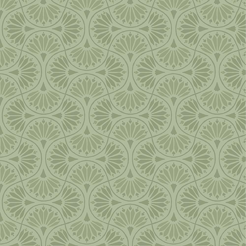 Peach Whispers Green Tiled Fans Fabric Yardage