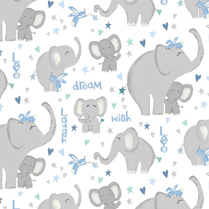 Safari Lullaby White Elephant Fabric Yardage