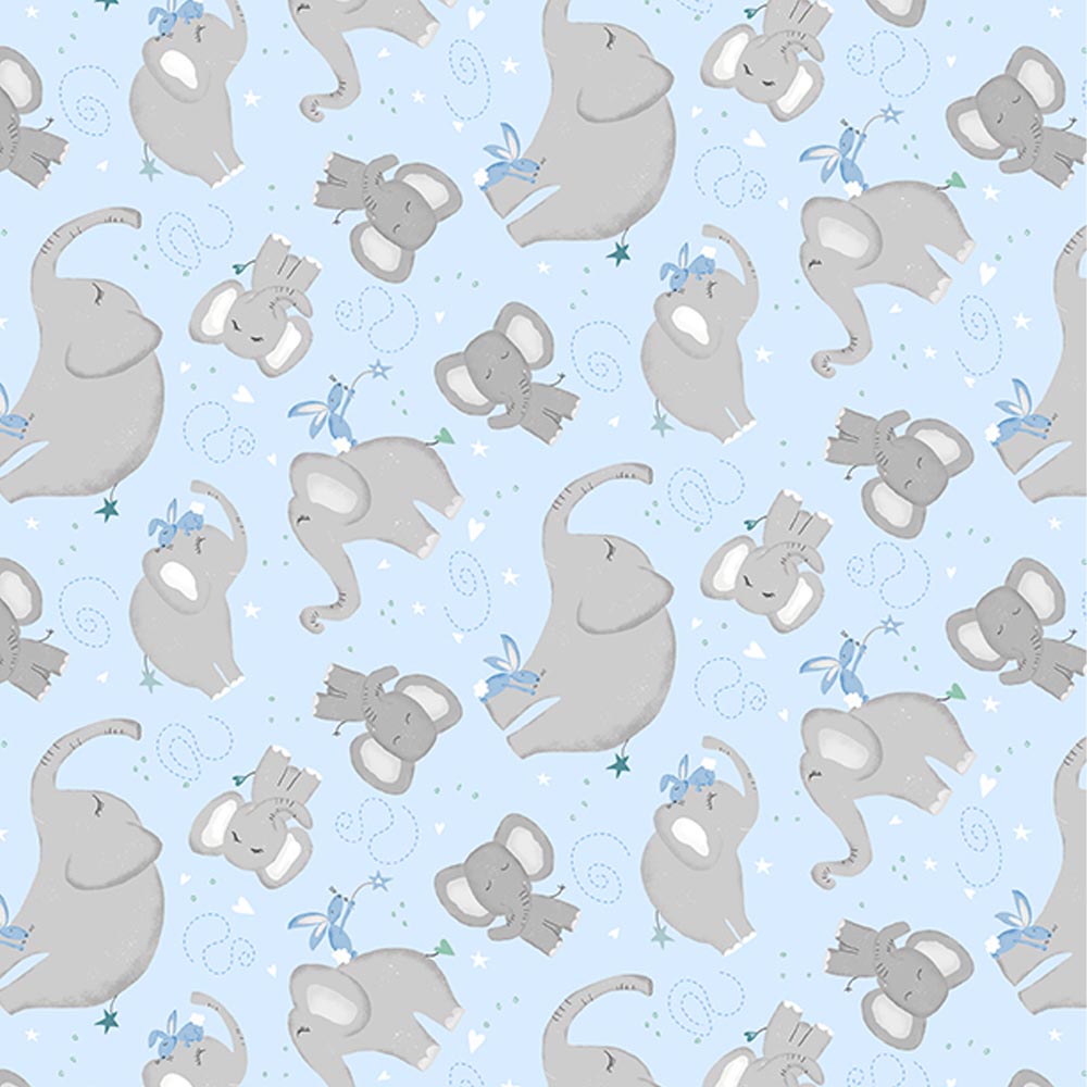 Safari Lullaby Blue Elephant Toss Fabric Yardage