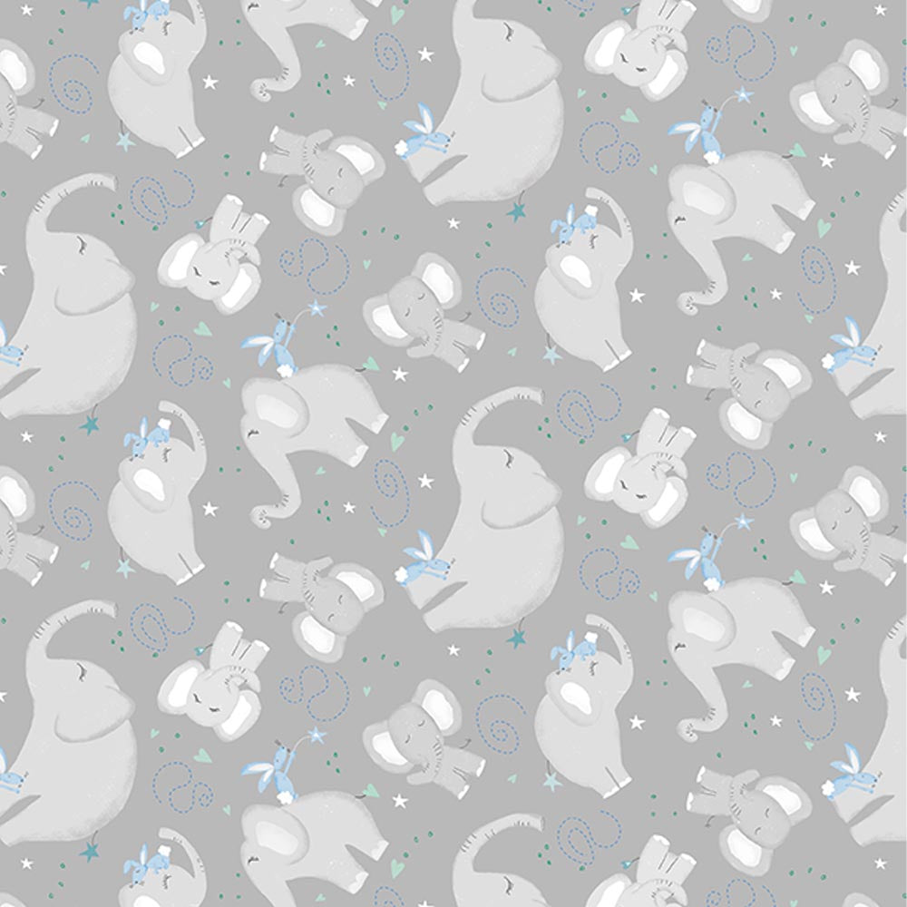 Safari Lullaby Grey Elephant Toss Fabric Yardage