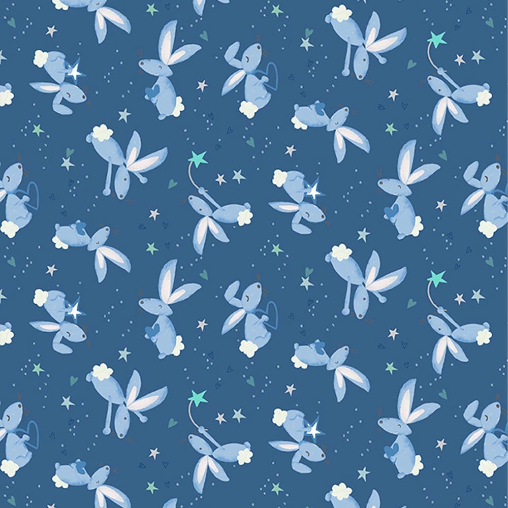 Safari Lullaby Blue Bunny Toss Fabric Yardage