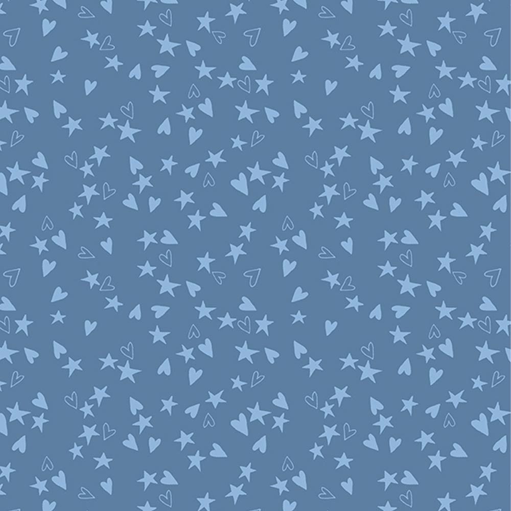 Safari Lullaby Blue Hearts and Stars Fabric Yardage