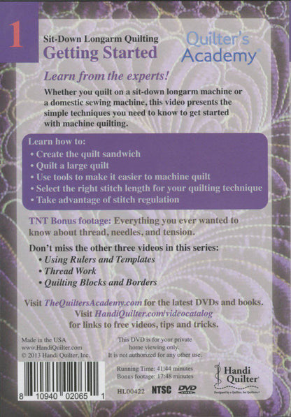 Quilter's Academy DVD - Getting Started with Sit Down Quilting