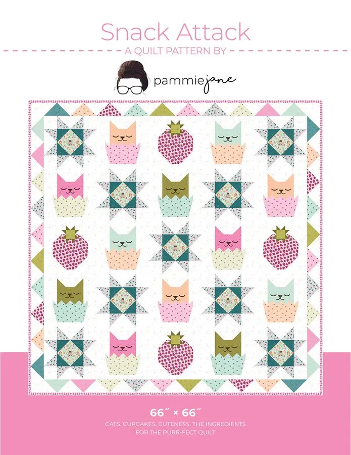 Snack Attack Quilt Pattern front cover - cat-themed quilt pattern