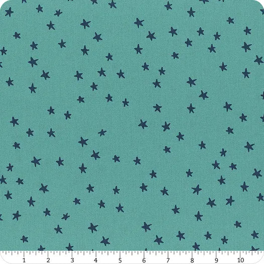 Starry Turquoise 108-inch wide quilt backing fabric with star print