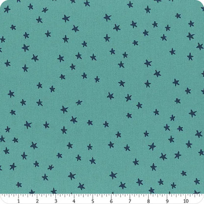 Starry Turquoise 108-inch wide quilt backing fabric with star print