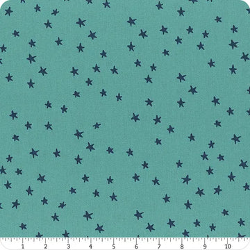 Starry Turquoise 108-inch wide quilt backing fabric with star print